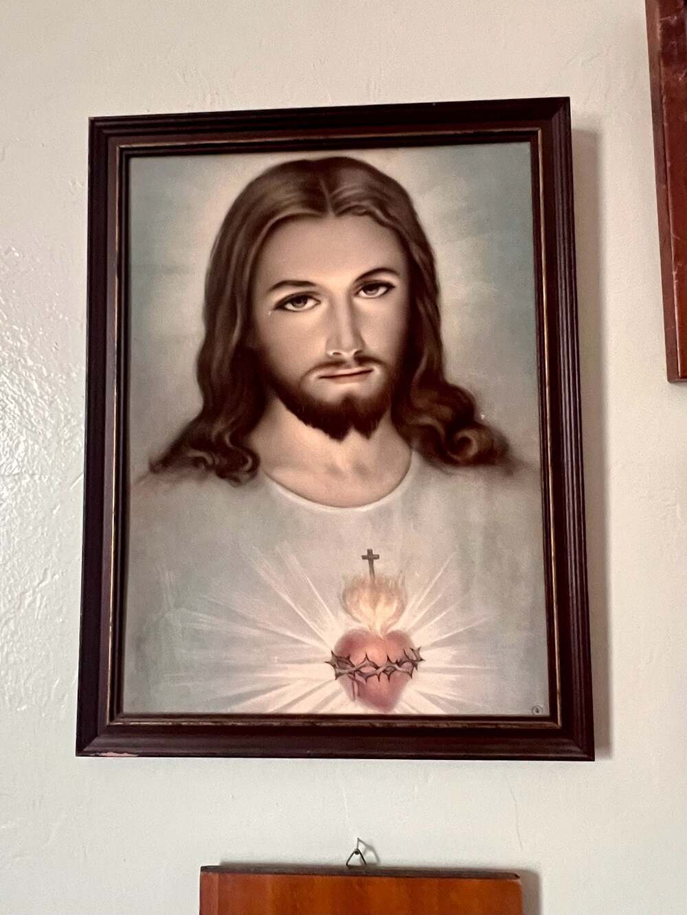 Vintage Sacred Heart of Jesus Framed Religious Print, no glass